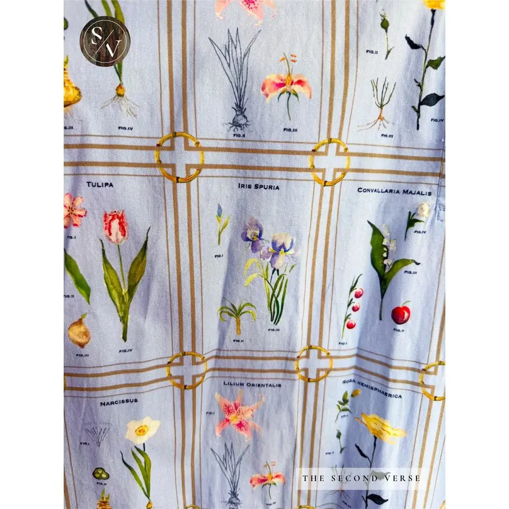 Holly Shae Spring Dress, Botanical Library Tie Waist Blue Midi Size M/L - Picture 7 of 12